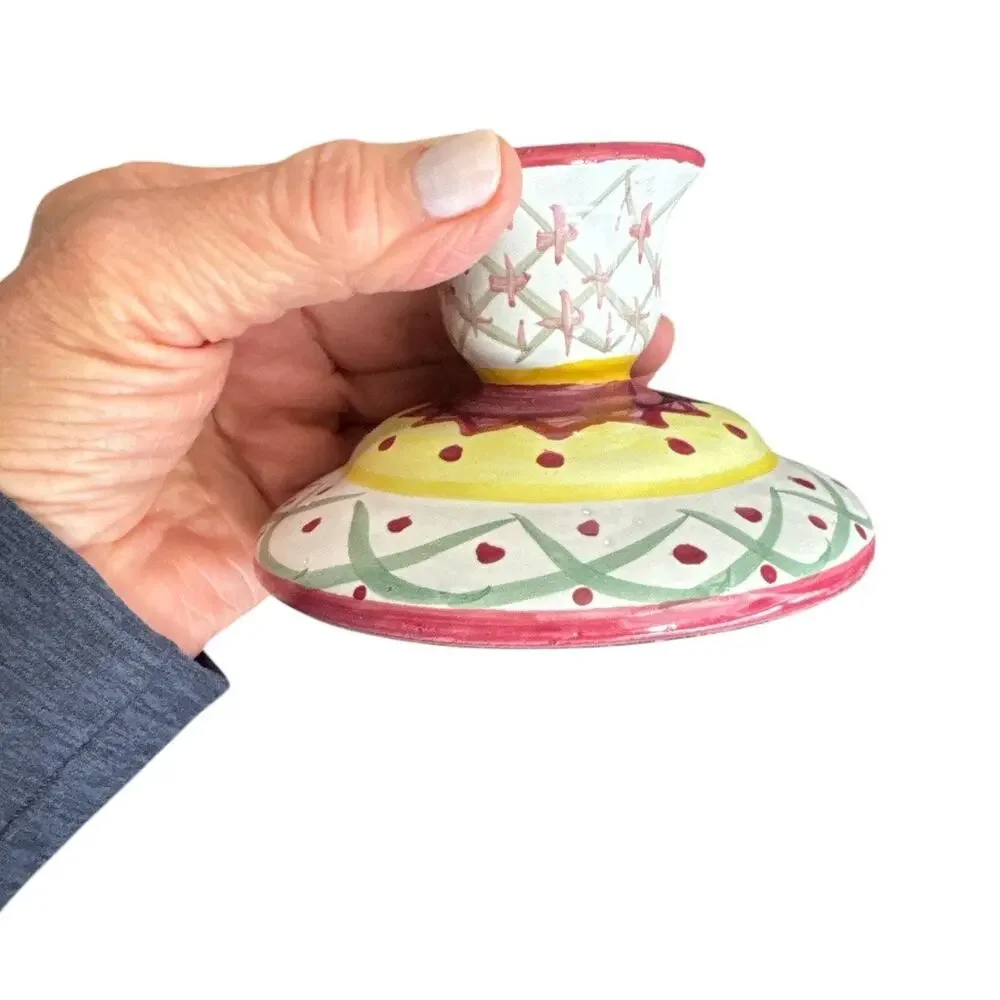 Vintage Set of 2 Boho Colorful Ceramic Candleholders￼